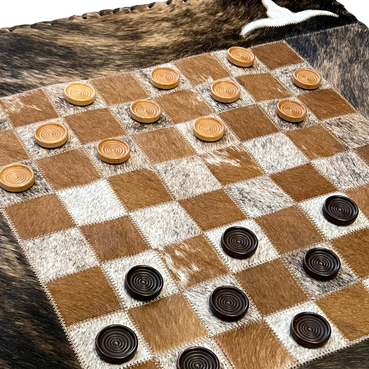 Genuine Cowhide Checkers Board with Longhorn Inlay