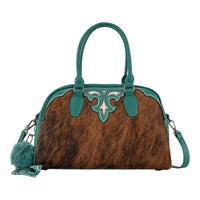 Trinity Ranch Black Genuine Cowhide Satchel Crossbody Purse