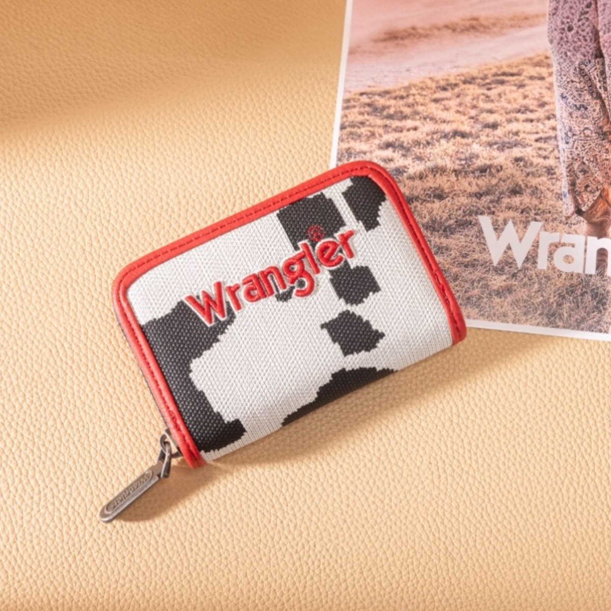 Small Cow Print Zip Wallet In Red