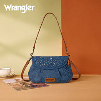 Wrangler Rhinestone Denim Flap Crossbody Shoulder Bag