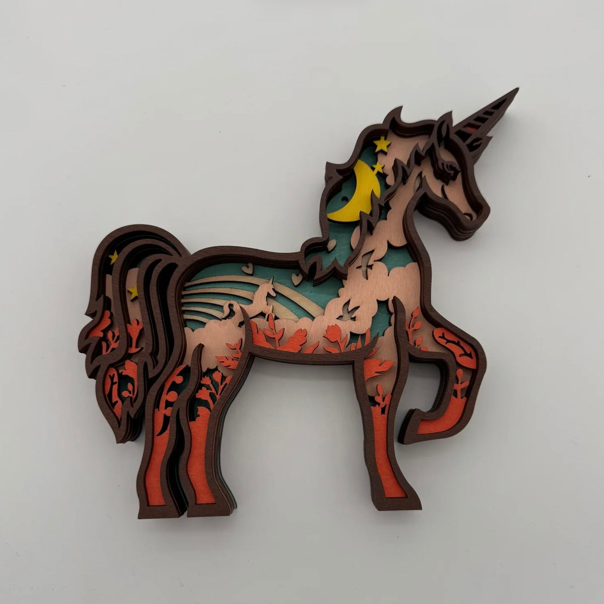 Medium Brown Unicorn Wood Art