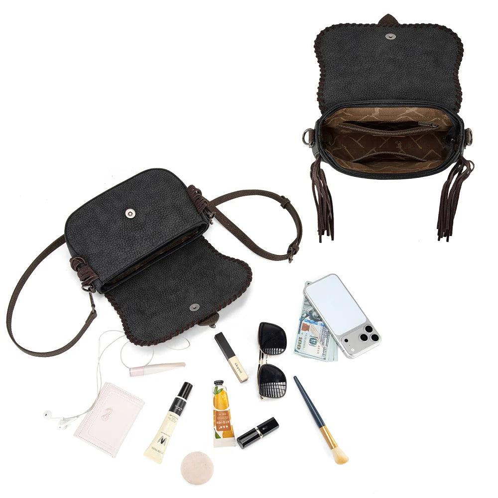 Wrangler Braided Tassel Saddle Crossbody Bag
