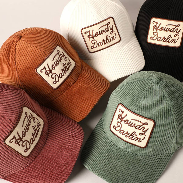 Howdy Darlin' Embroidery Patch Corduroy Cap: Black / ONE SIZE