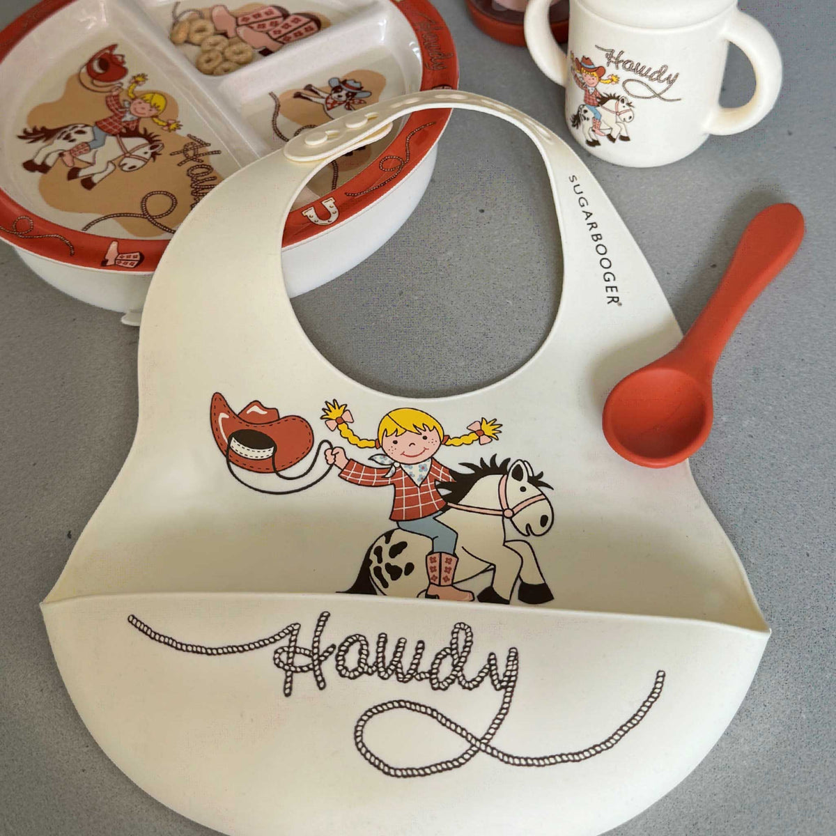 Howdy Cowgirl Fresh & Messy Silicone Bib & Spoon Set