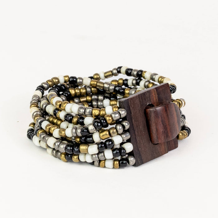 Bali Glass Beads Mini Wood Buckle Bracelet: Metro