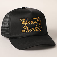 Howdy Darlin' Embroidered Mesh Back Trucker Cap: BLACK / One Size