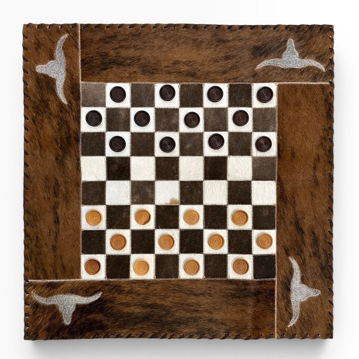 Genuine Cowhide Checkers Board with Longhorn Inlay