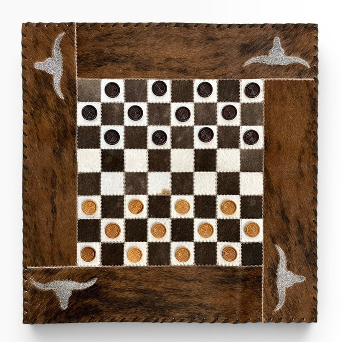 Genuine Cowhide Checkers Board with Longhorn Inlay