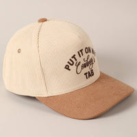 Put It On My Cowboy's Tab Two-Tone Corduroy Cap: Beige / ONE SIZE
