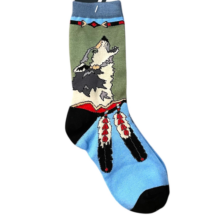 Howling Wolf With Feathers Socks