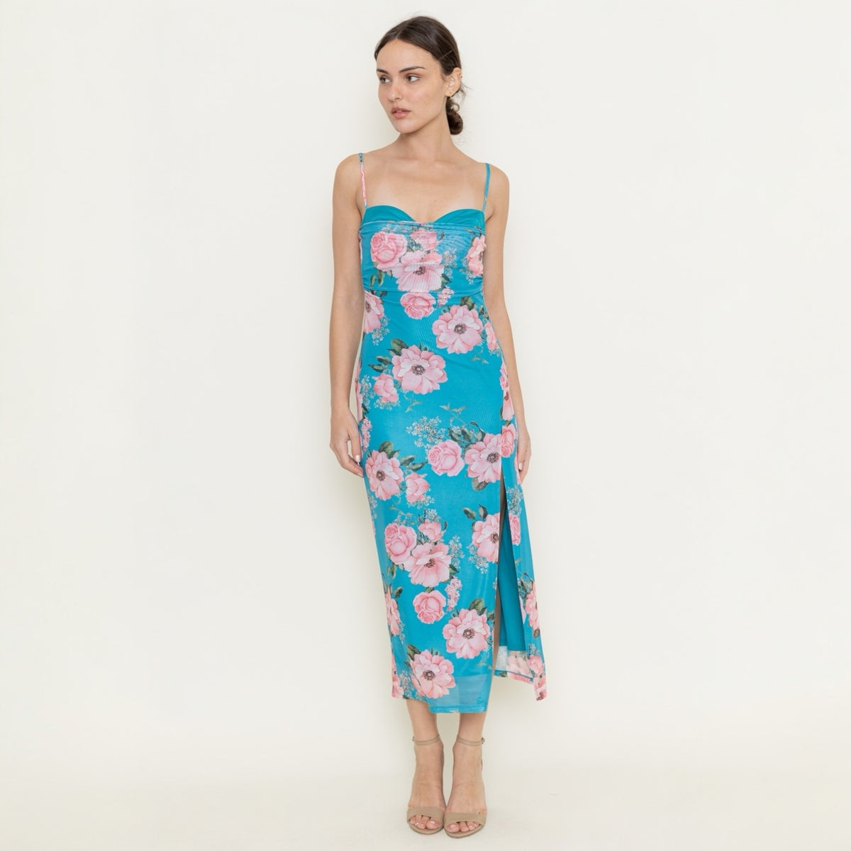 Teal Floral Midi Dress