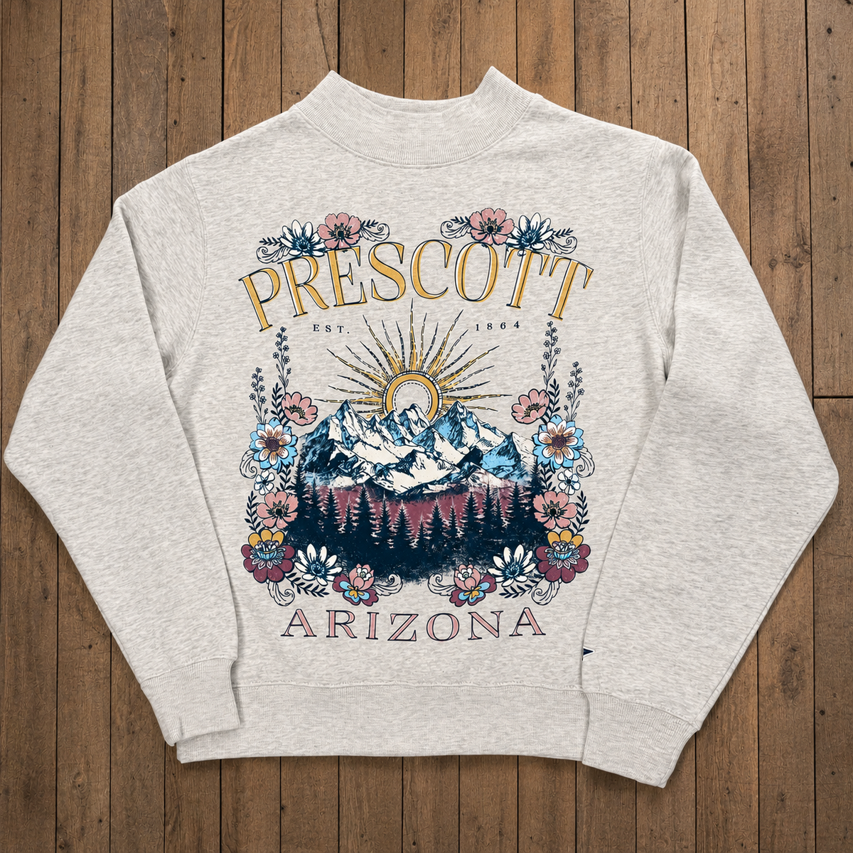 Women’s Prescott Arizona Mountain Scene Mock Neck Sweatshirt