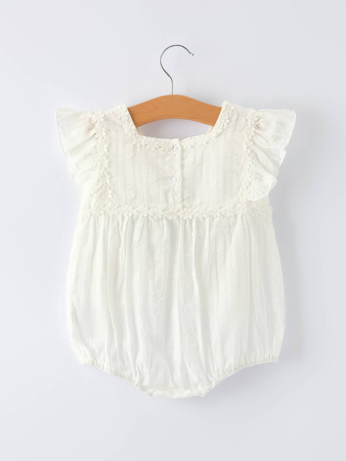 Floral Embroidery Baby Girl Romper With Ruffle Sleeves