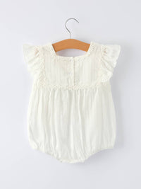 Floral Embroidery Baby Girl Romper With Ruffle Sleeves