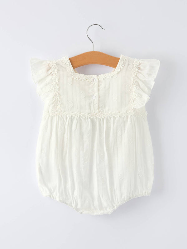 Floral Embroidery Baby Girl Romper With Ruffle Sleeves