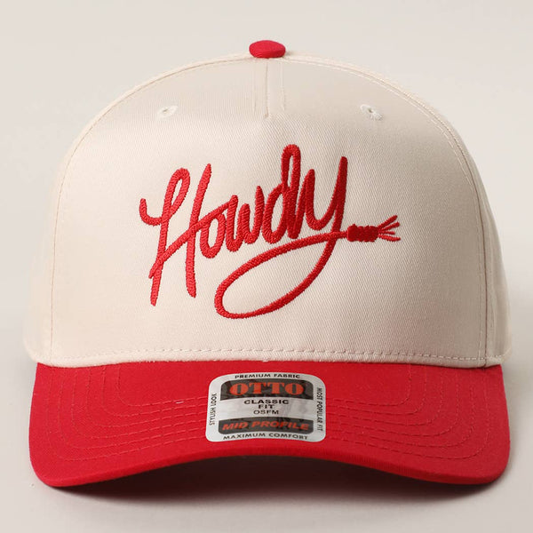 Howdy Embroidered Classic Two-Tone Trucker Hat : RED/NATL / One Size