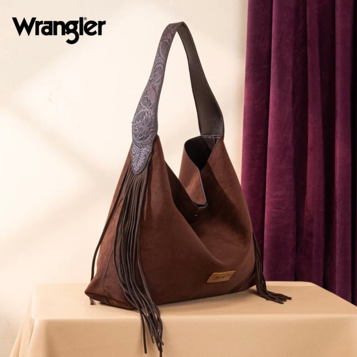 Wrangler Fringe Floral Tooled Hobo Bag