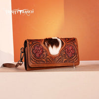 Trinity Ranch Floral Tooled and Hair-On Cowhide Collection Wallet