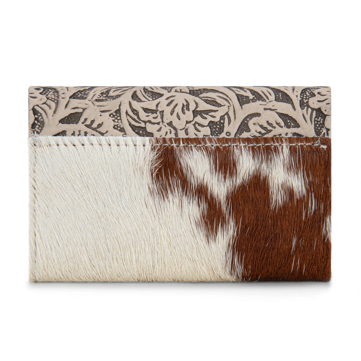 Wrangler Cowhide Floral Tooled Card Holder