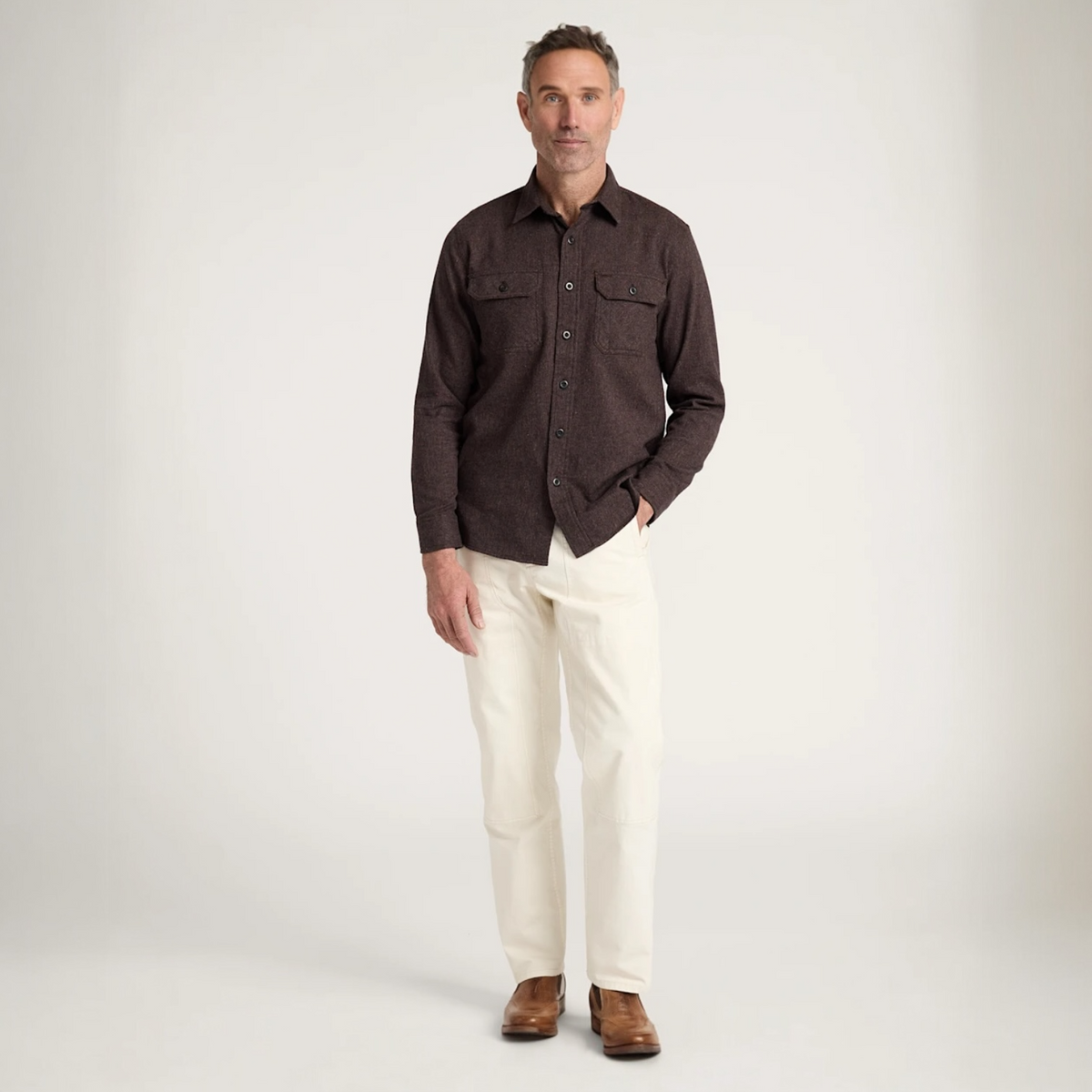 MEN'S PENDLETON BURNSIDE COTTON FLANNEL SHIRT-BROWN HEATHER