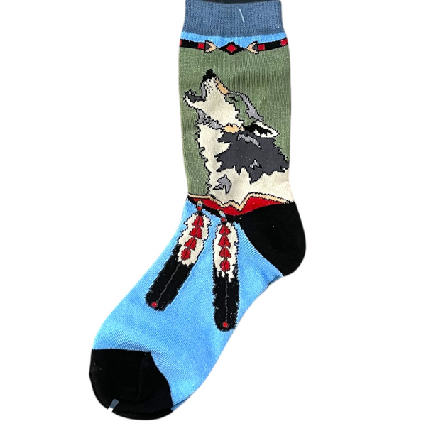 Howling Wolf With Feathers Socks