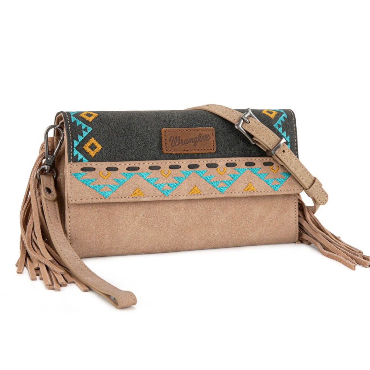 Wrangler Aztec Embroidered Fringe Wallet/Crossbody