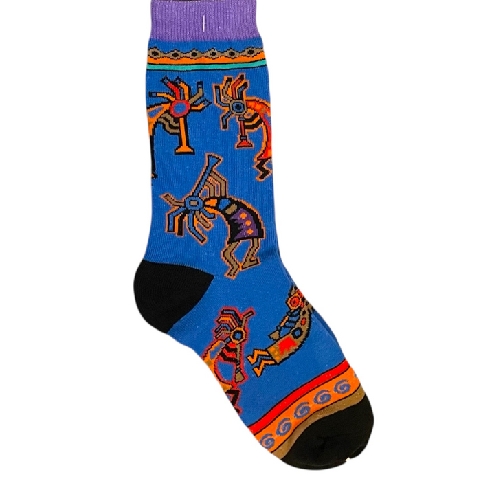 Adult Blue Multicolor Kokopelli Socks