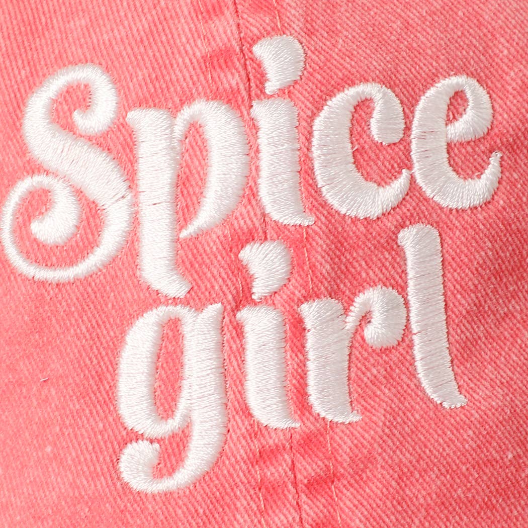 Spice Girl Typography Embroidered Baseball Cap: Coral / One Size