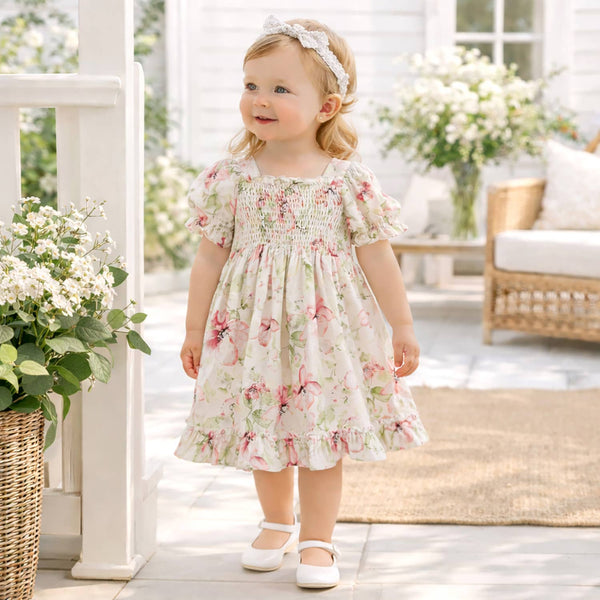 Kid’s Blush Bouquet Puff Sleeve Dress