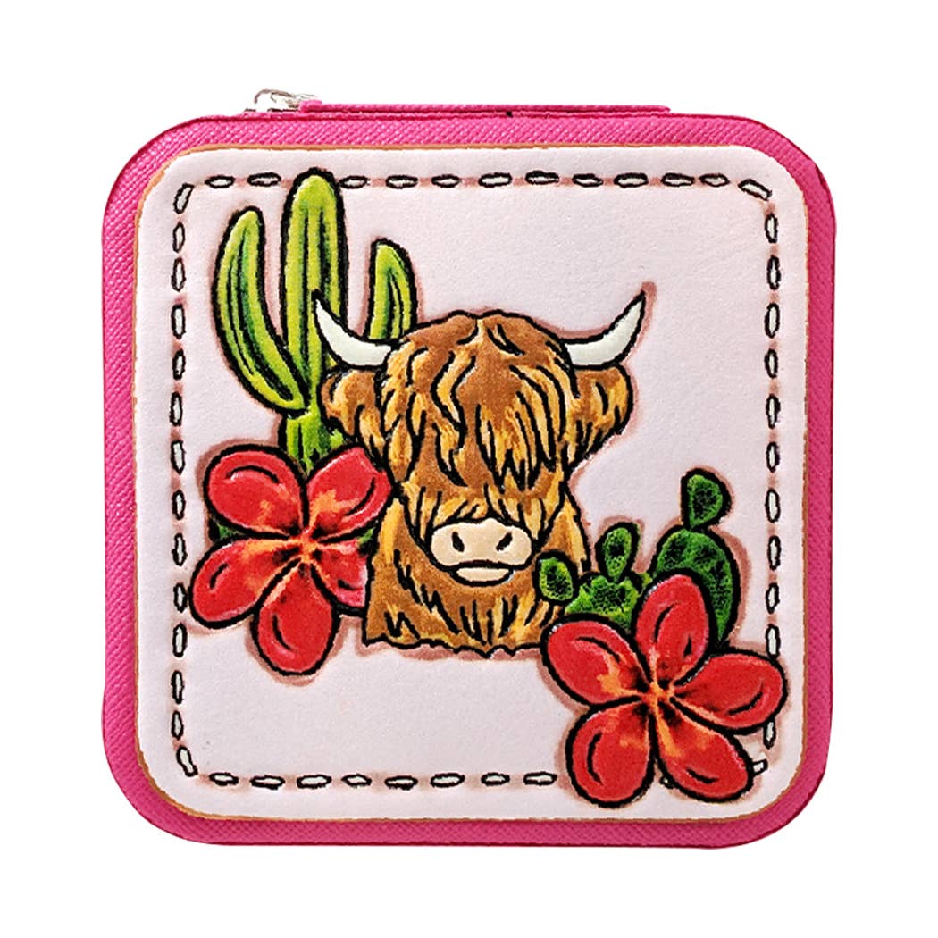 Western Theme Printed Squared Leather Jewelry Box: FUMT / One Size