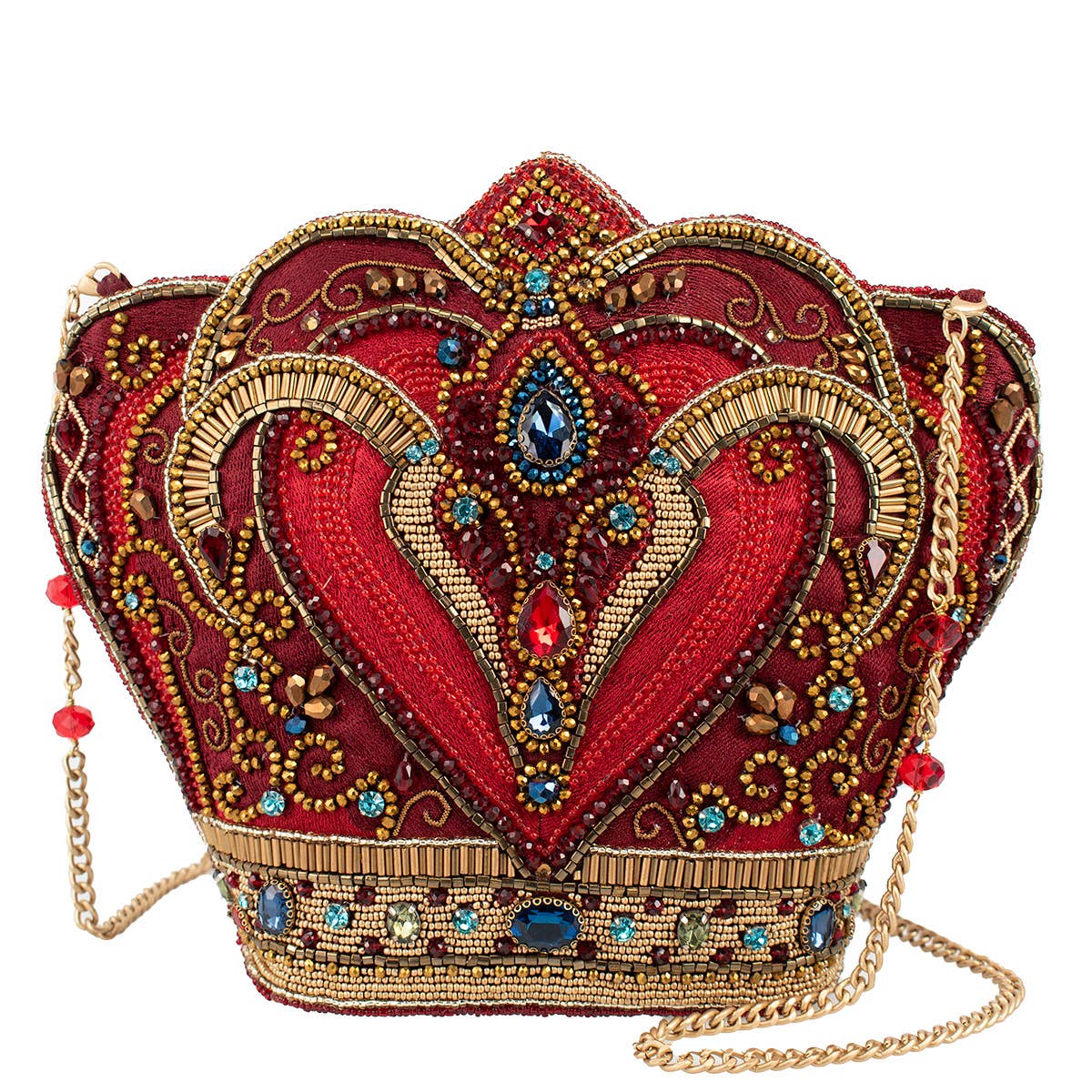 Crimson Queen Red and Gold Crown Beaded Handbag