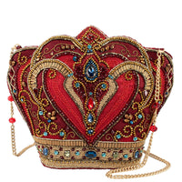 Crimson Queen Red and Gold Crown Beaded Handbag