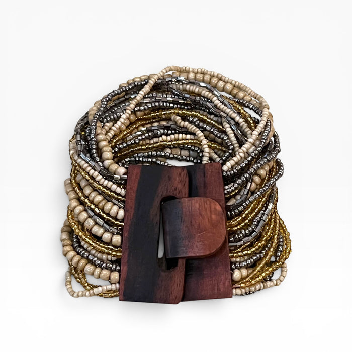 Pewter and Bronze Beaded Buckle Bracelet