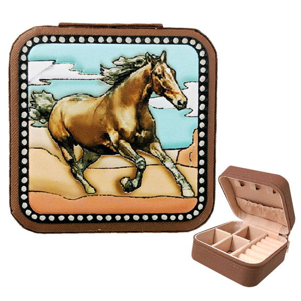 Running Horse Printed Square Leather Jewelry Box: BRMT / ONE SIZE