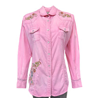 Women's Pink Denim Floral Embroidered Western Rockmount Shirt