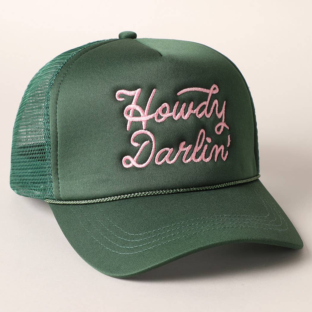 Howdy Darlin' Embroidered Mesh Back Trucker Cap: BLACK / One Size