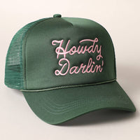 Howdy Darlin' Embroidered Mesh Back Trucker Cap: BLACK / One Size