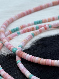 Pink Conch And Three Bead Turquoise Choker