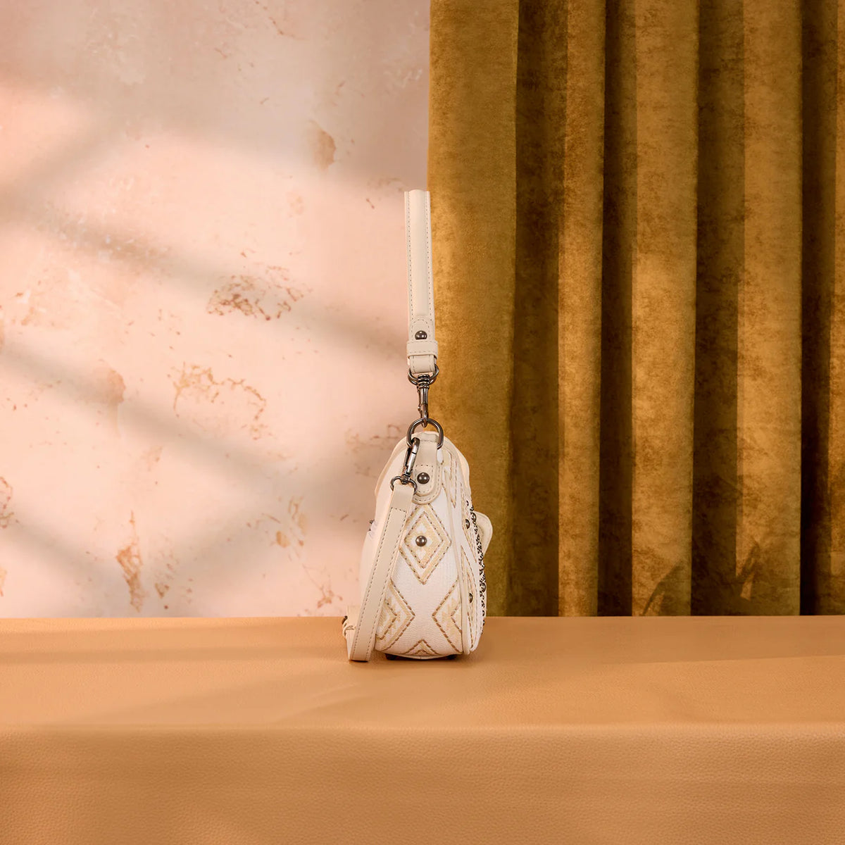 Wrangler Aztec Studded Shoulder Bag With Mini Pouch Beige