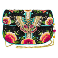 Dream Chaser Black Beaded Butterfly Crossbody Clutch Handbag