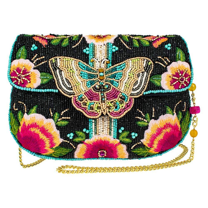 Dream Chaser Black Beaded Butterfly Crossbody Clutch Handbag