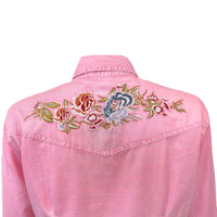 Women's Pink Denim Floral Embroidered Western Rockmount Shirt