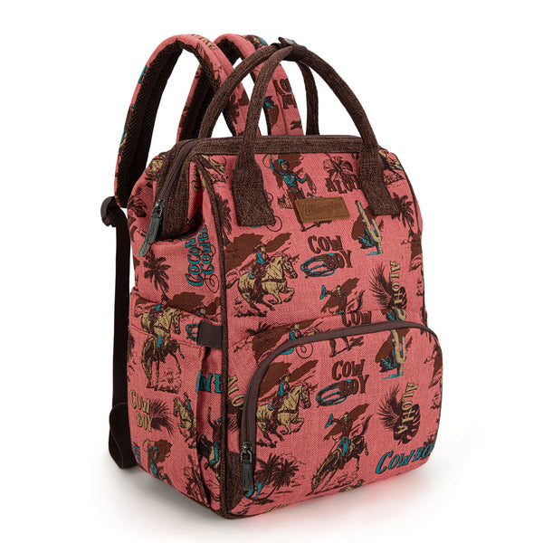 Wrangler Vintage Retro Cowboy Cool Print Backpack Hot Pink