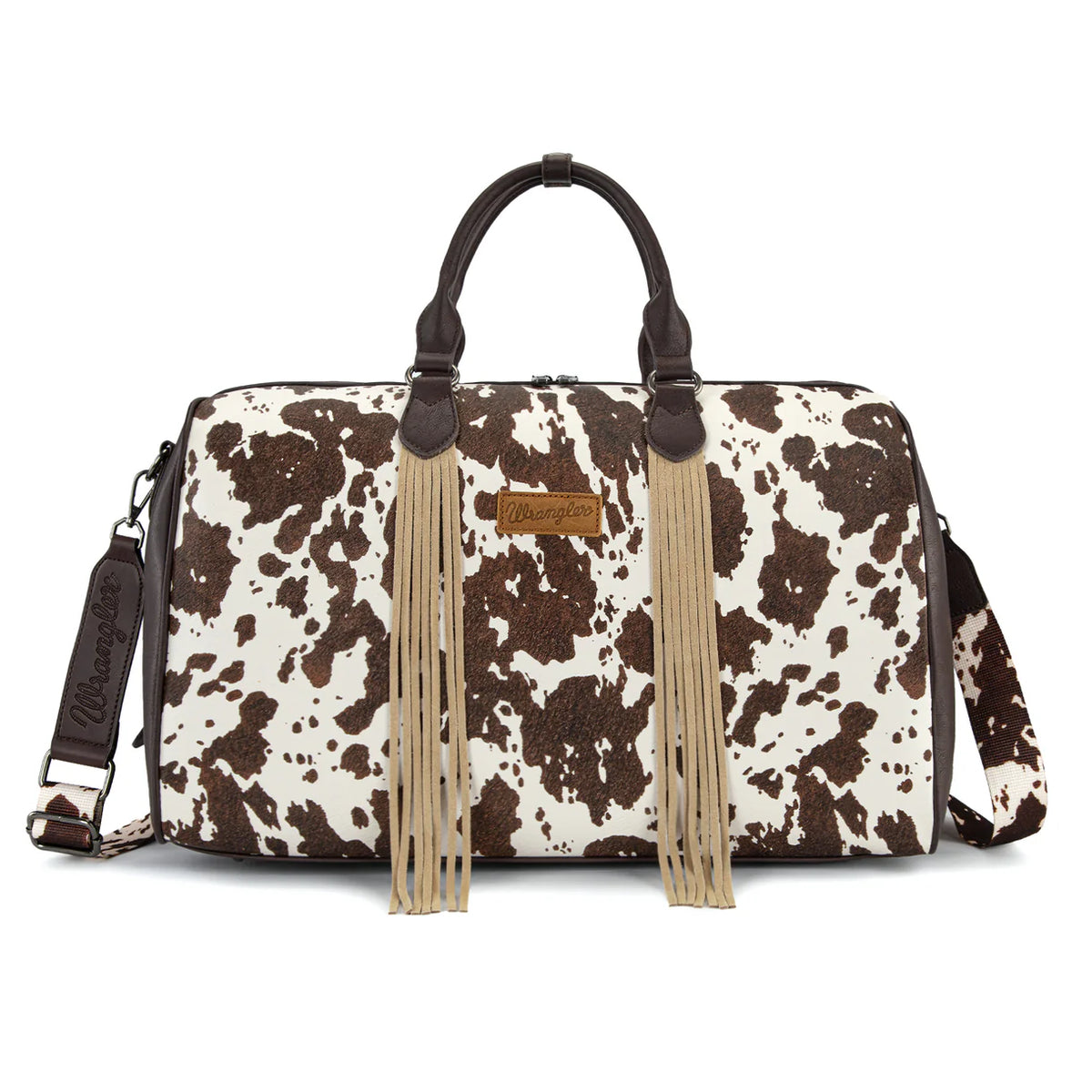 Wrangler Cow Print Fringe Duffle Crossbody