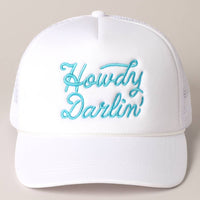 Howdy Darlin' Embroidered Mesh Back Trucker Cap: BLACK / One Size
