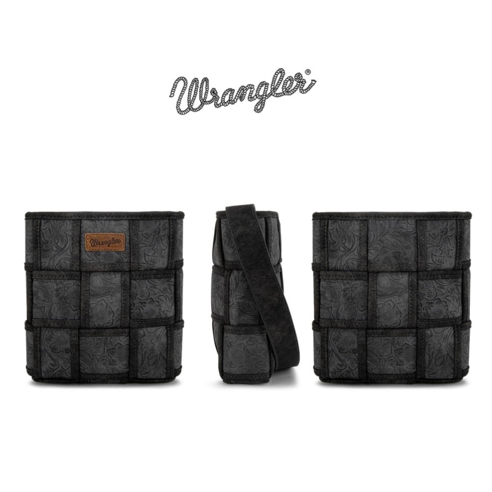 Wrangler Woven Tooled Grid Panel Crossbody Bag