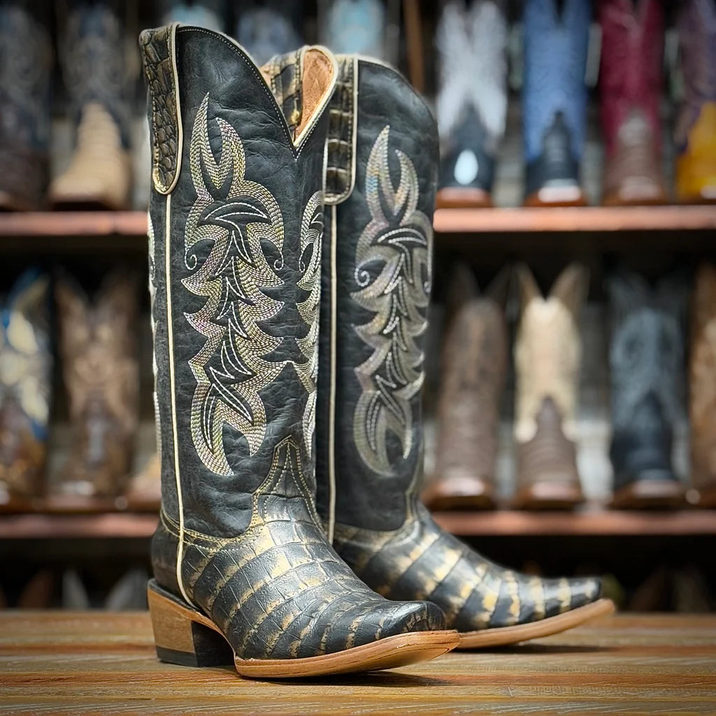 Women’s Cosmic Cowgirl Black and Gold Cowboy Boots
