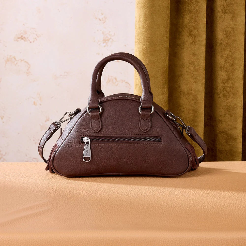 Montana West Tooled Floral Fringe Dome Satchel Bag
