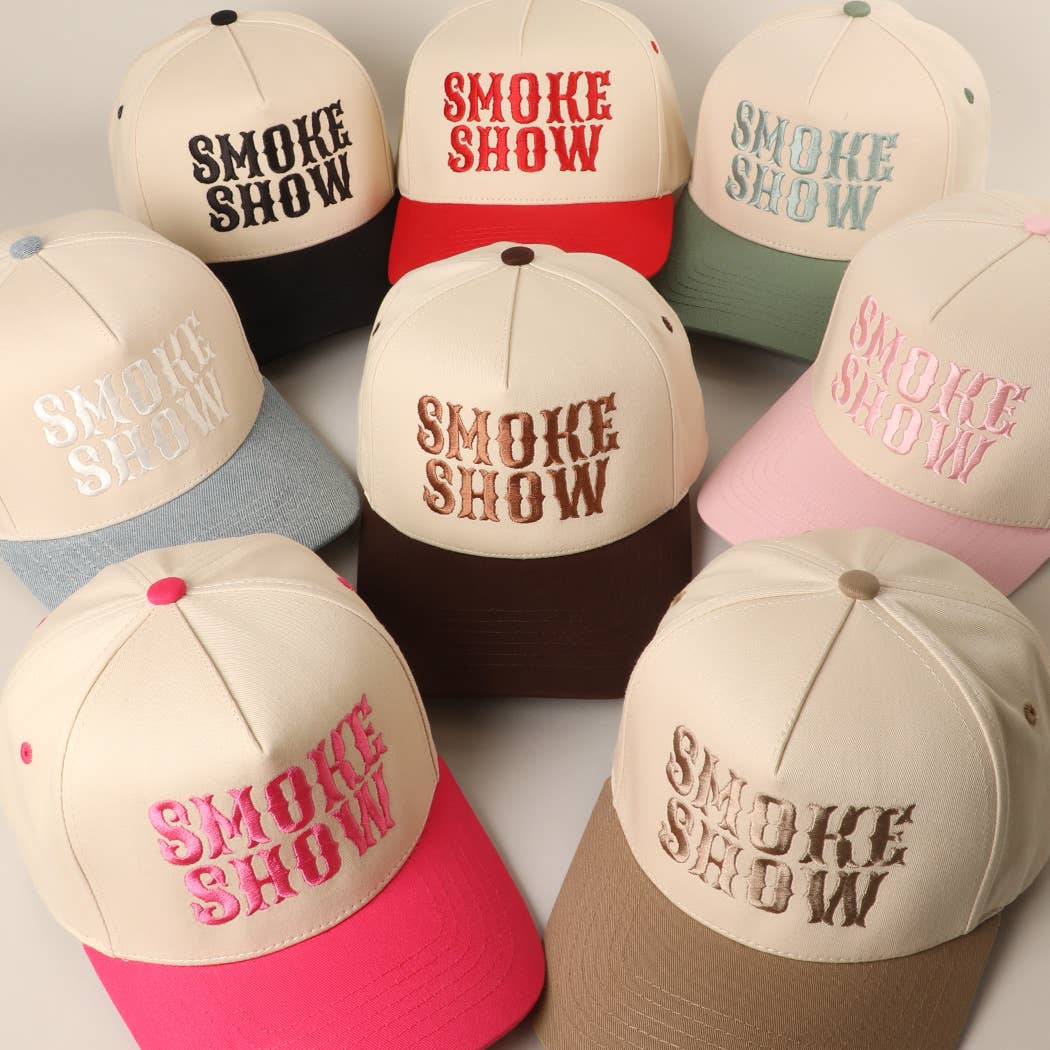 Smoke Show Typographic Embroidery Baseball Cap- Brown