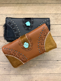CowHide With Turquoise Stone Wallet